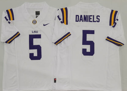 Men's Jayden Daniels #5 LSU Tigers Vapor Orange Purple White Football Jersey -All Stitched