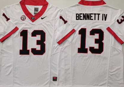 Men's Stetson Bennett Black Vapor Jersey #13 Red White Georgia Bulldogs Stranger Things Edition-All Stitched
