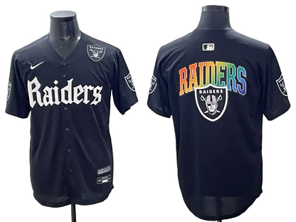 Custom Las Vegas Raiders LOGO White Black Gray Limited Baseball Jersey -All Stitched