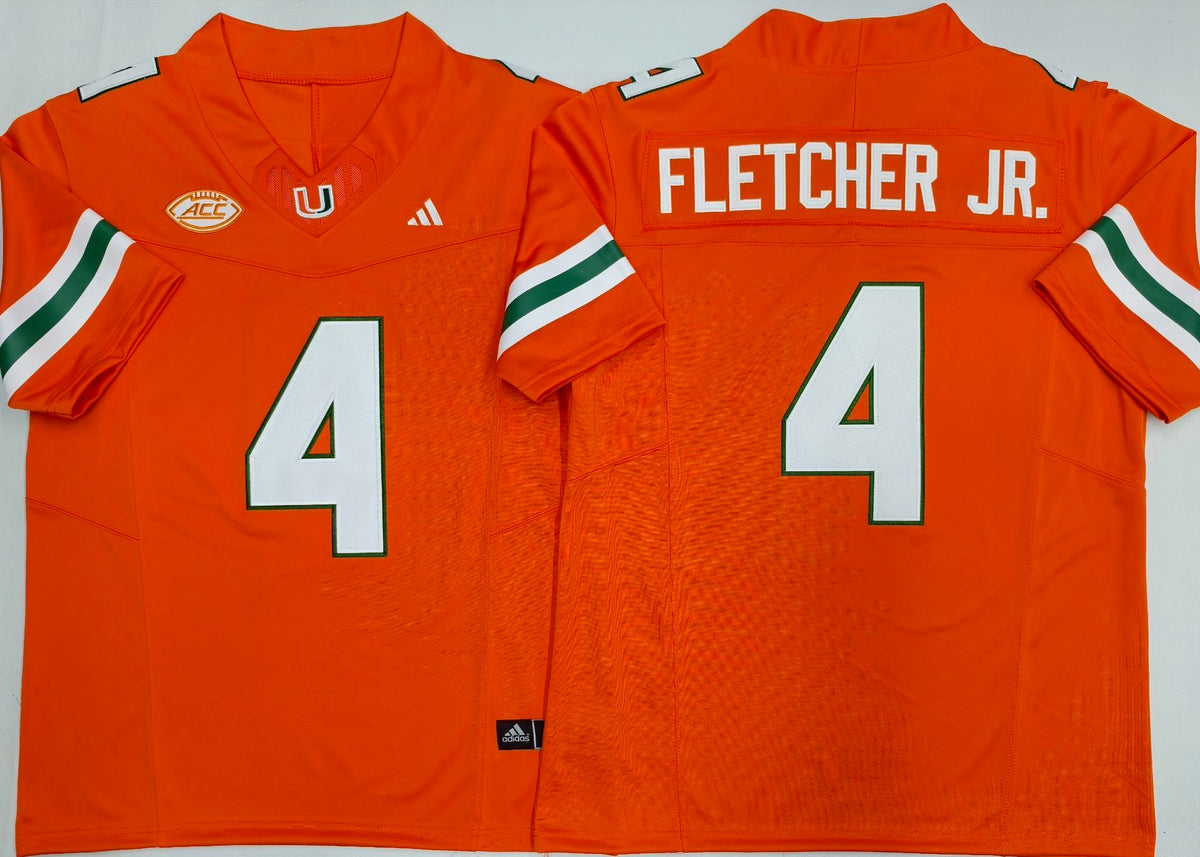 Custom Mark Fletcher Jr #4 Miami Hurricanes Green Orange White Limited Football Jersey -All Stitched