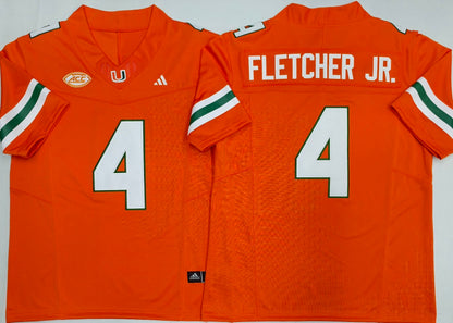 Custom Mark Fletcher Jr #4 Miami Hurricanes Green Orange White Limited Football Jersey -All Stitched
