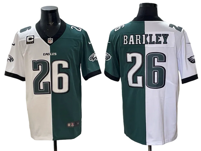 Custom Saquon Barkley Eagles White Green Black Gold Split Limited Jersey -All Stitched