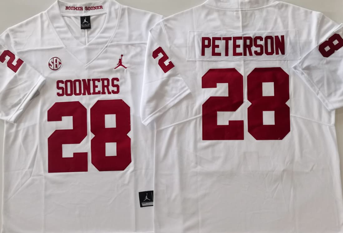 Men's Adrian Peterson #28 Oklahoma Sooners Crimson Vapor Red White Football Jersey -All Stitched