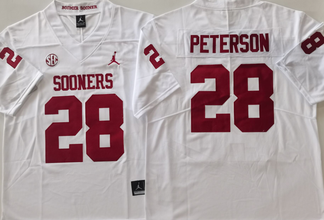 Custom Adrian Peterson #28 Oklahoma Sooners Crimson Black White Limited Football Jersey -All Stitched