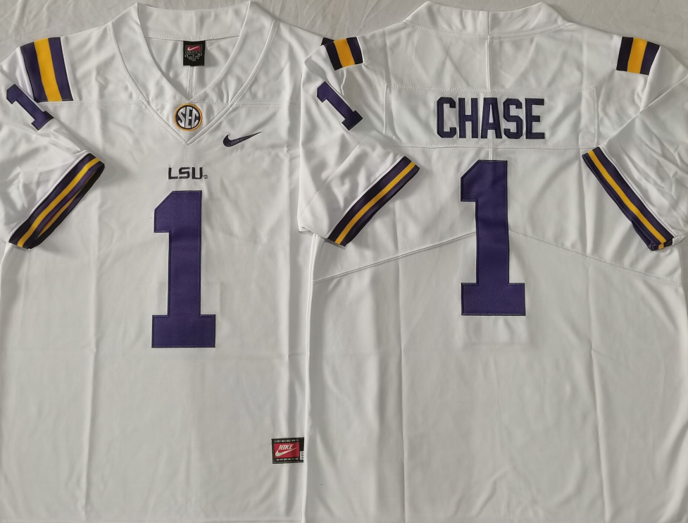 Men's Ja'Marr Chase #1 LSU Tigers Vapor Purple White Football Jersey -All Stitched