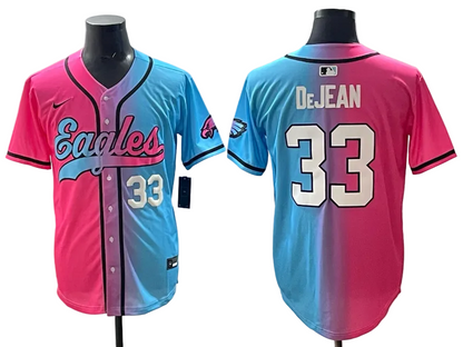 Custom Saquon Barkley Philadelphia Eagles Split Pink Green Stitched Baseball Jersey -All Stitched