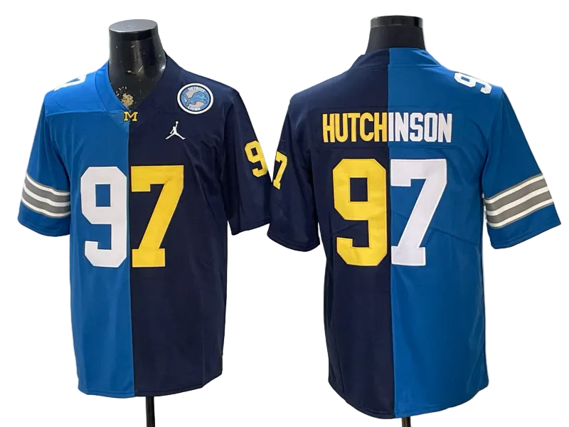 Custom Aidan Hutchinson Blue Black Split Limited Football Jersey -All Stitched