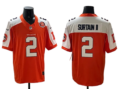 Custom Patrick Surtain II Broncos White Orange Navy Thanksgiving Limited Football Jersey -All Stitched