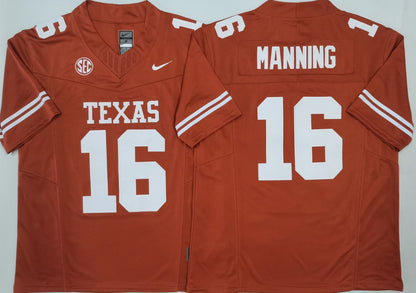 Custom Arch Manning #16 Texas Longhorns Orange White Limited Football Jersey -All Stitched