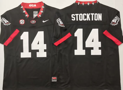 Men's Gunner Stockton Black Vapor Jersey #14 Red White Georgia Bulldogs Stranger Things Edition-All Stitched