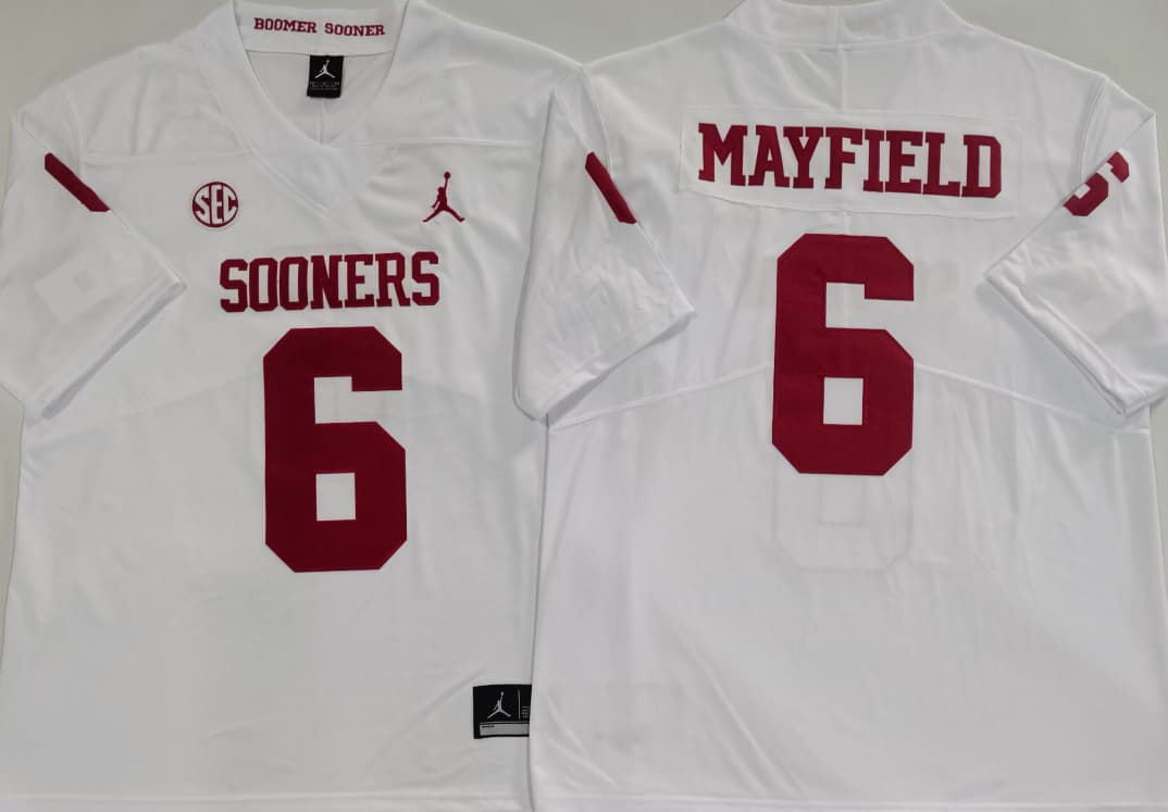 Men's Baker Mayfield #6 Oklahoma Sooners Crimson Vapor Red White Football Jersey -All Stitched