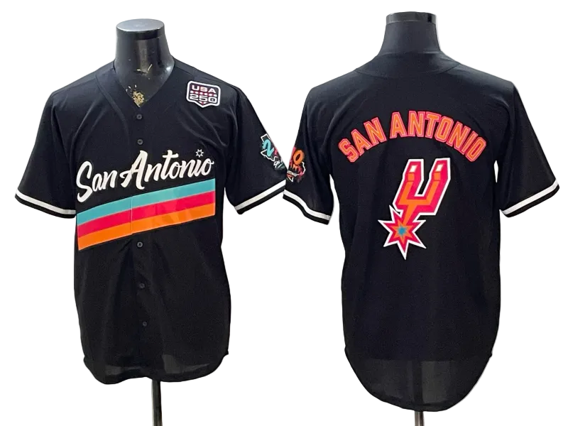 2026 Stephon Castle Dylan Harper De'Aaron Fox Victor Wembanyama San Antonio Spurs USA 250th Anniversary Limited Pink Green Split Baseball Jersey -All Stitched