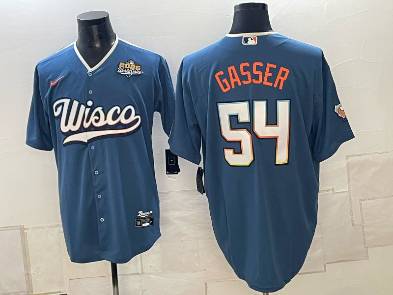 Custom Jackson Chourio Jacob Misiorowski Robert Gasser 2026 World Series Mineral Blue Baseball Jersey -All Stitched