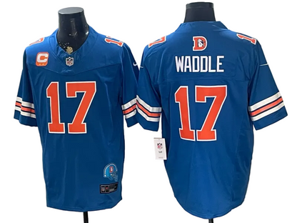 Custom Jaylen Waddle Broncos Royal White Orange Navy Limited Football Jersey -All Stitched