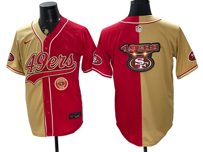 Custom San Francisco 49ers LOGO Split Scarlet Limited Baseball Jersey -All Stitched