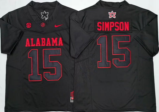 Men's Ty Simpson #15 Alabama Crimson Tide Black Vapor Jersey -All Stitched