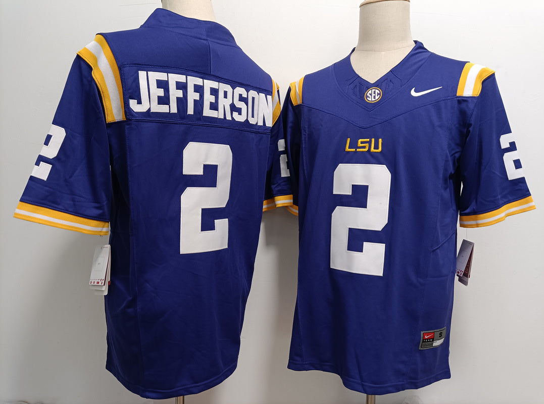 Men's Justin Jefferson #2 LSU Tigers Vapor Purple White Football Jersey -All Stitched