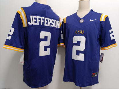Men's Justin Jefferson #2 LSU Tigers Vapor Purple White Football Jersey -All Stitched