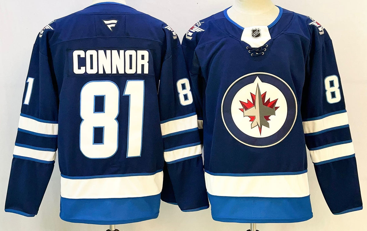 Custom Jets Navy Hockey Jersey -All Stitched