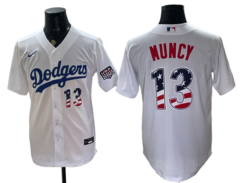 Custom Dodgers White USA 250 Fourth of July Baseball Jersey -All Stitched