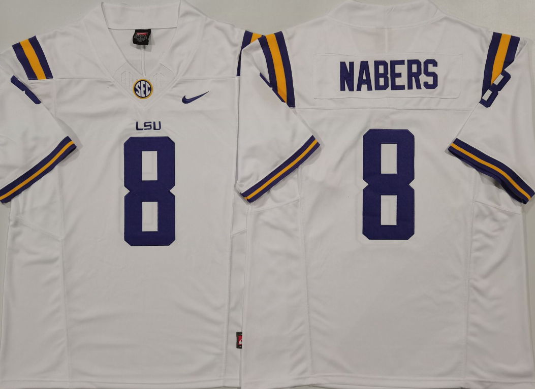 Men's Malik Nabers #8 LSU Tigers Vapor Purple White Football Jersey -All Stitched