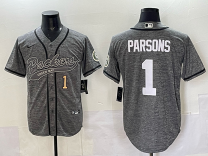 Custom Green Bay Packers Aaron Rodgers Micah Parsons Black Gray White Green Baseball Jersey -All Stitched
