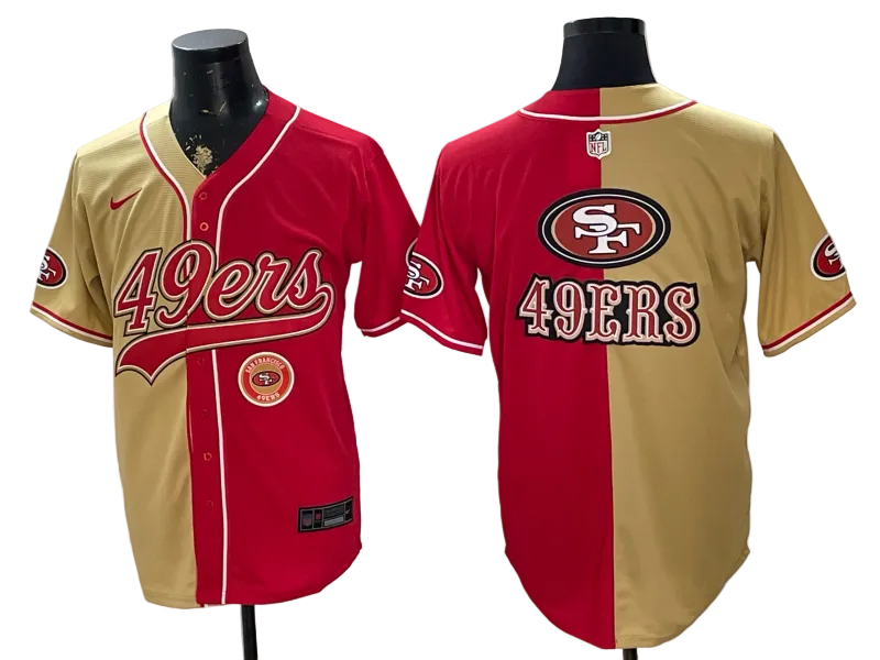 Custom San Francisco 49ers LOGO Split Scarlet Limited Baseball Jersey -All Stitched