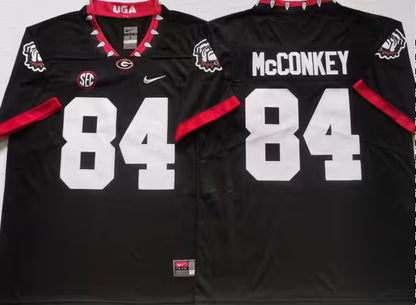 Men's Ladd McConkey Black Vapor Jersey #84 Red White Georgia Bulldogs Stranger Things Edition-All Stitched