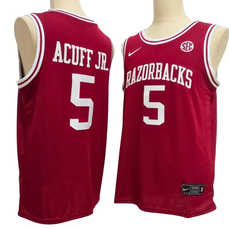 Men's Arkansas Razorbacks #5 Darius Acuff Jr Red White Basketball Jersey All Stitched