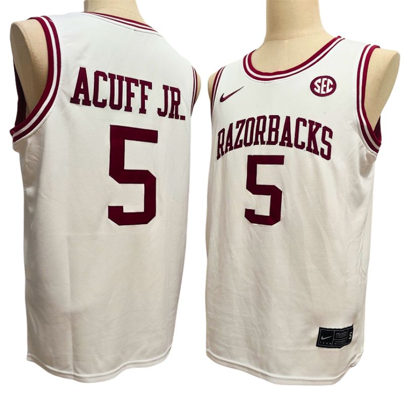 Men's Arkansas Razorbacks #5 Darius Acuff Jr Red White Basketball Jersey All Stitched