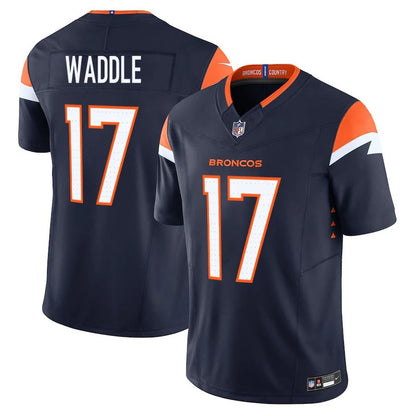 Custom Jaylen Waddle Broncos Royal White Orange Navy Limited Football Jersey -All Stitched
