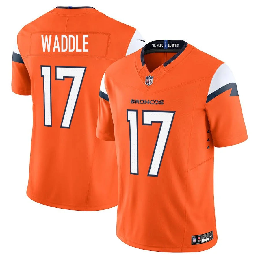 Custom Jaylen Waddle Broncos Royal White Orange Navy Limited Football Jersey -All Stitched