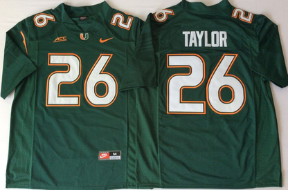 Custom Sean Taylor #26 Miami Hurricanes Green Orange White Limited Football Jersey -All Stitched