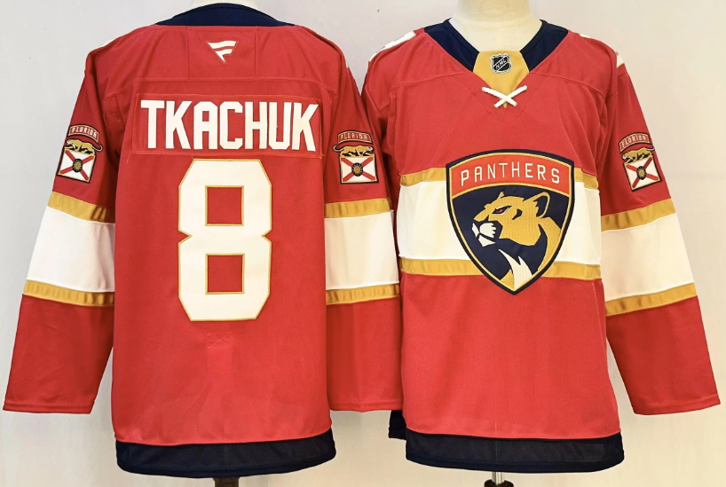 Custom 2026 Panther Home Red Premium All Stitched Hockey Jersey
