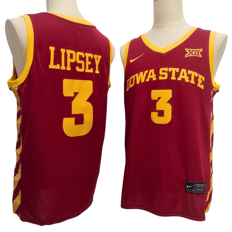 Men's Iowa State Cyclones #3 Tamin Lipsey Red White Basketball Jersey All Stitched