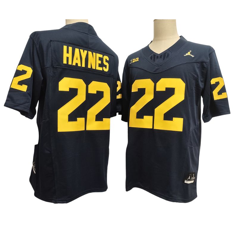 Men's Justice Haynes Vapor Jersey #22 Navy White Michigan Wolverines -All Stitched