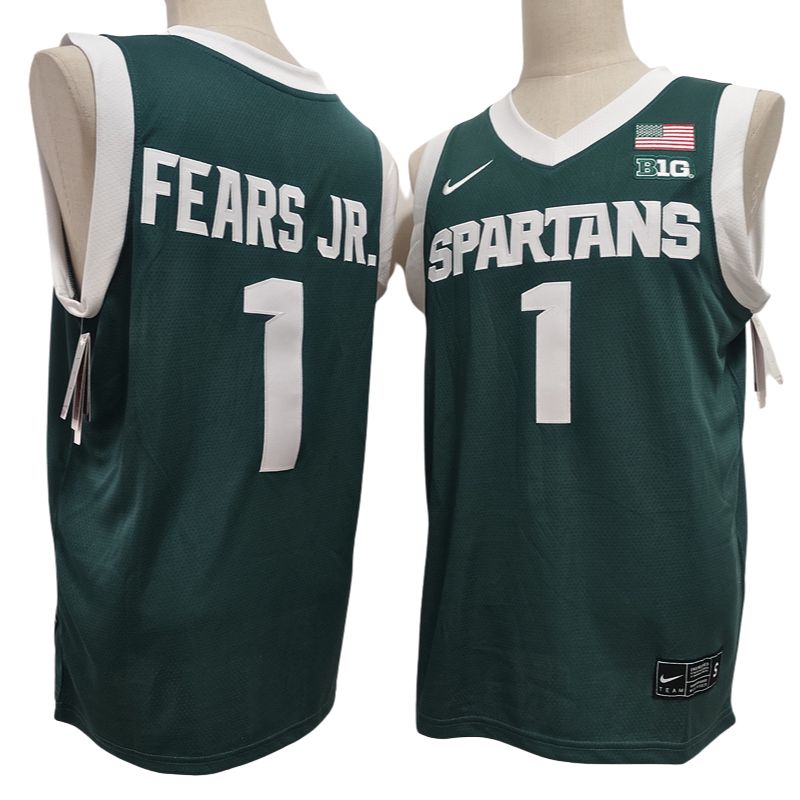 Men's Michigan State Spartans #1 Jeremy Fears Jr Green White Basketball Jersey All Stitched