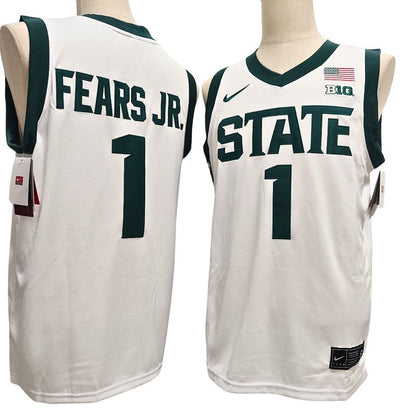 Men's Michigan State Spartans #1 Jeremy Fears Jr Green White Basketball Jersey All Stitched