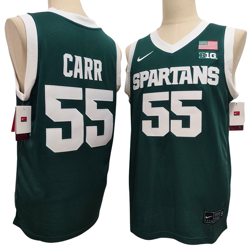 Men's Michigan State Spartans #55 Coen Carr Green White Basketball Jersey All Stitched