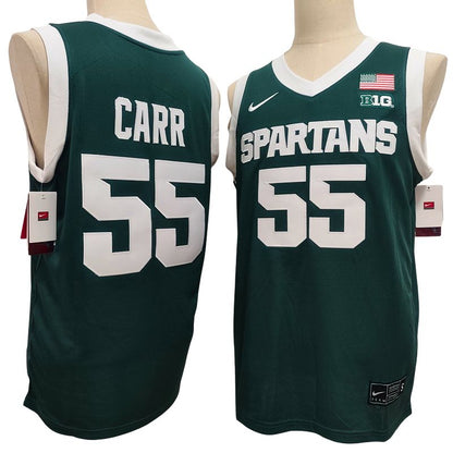 Men's Michigan State Spartans #55 Coen Carr Green White Basketball Jersey All Stitched