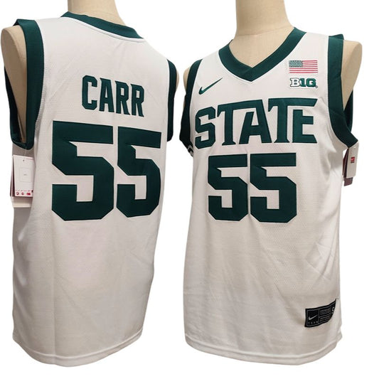 Men's Michigan State Spartans #55 Coen Carr Green White Basketball Jersey All Stitched