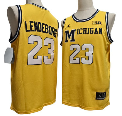 Men's Michigan Wolverines #23 Yaxel Lendeborg White Navy Gold Basketball Jersey All Stitched