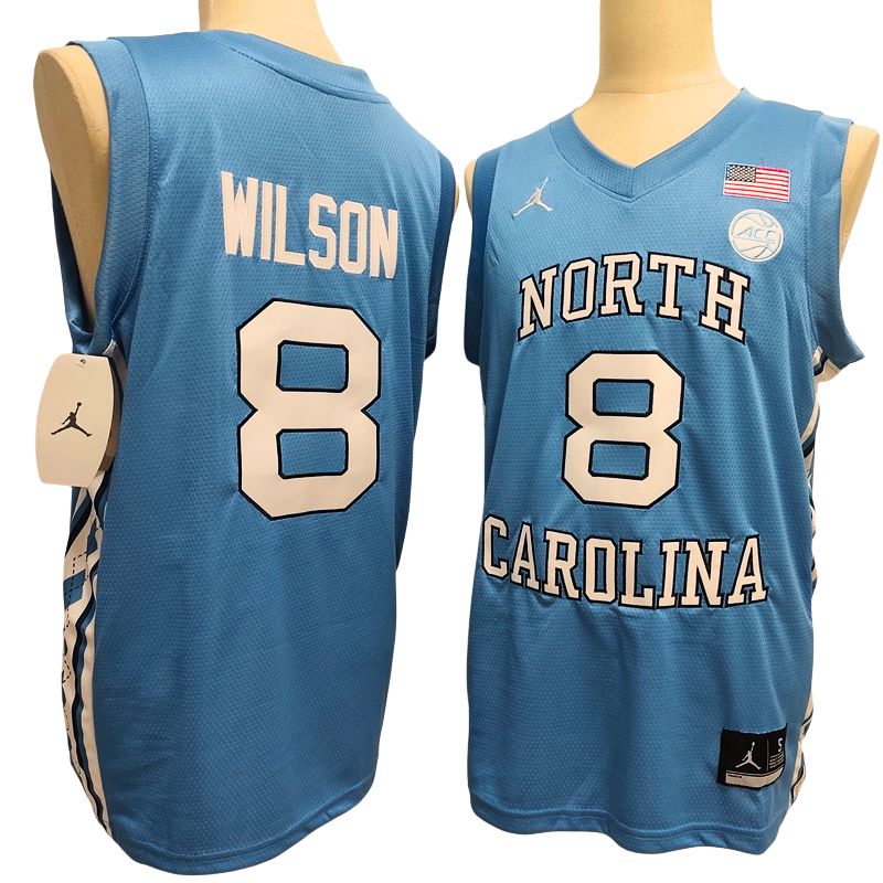 Men's North Carolina Tar Heels #8 Caleb Wilson Blue White Basketball Jersey All Stitched