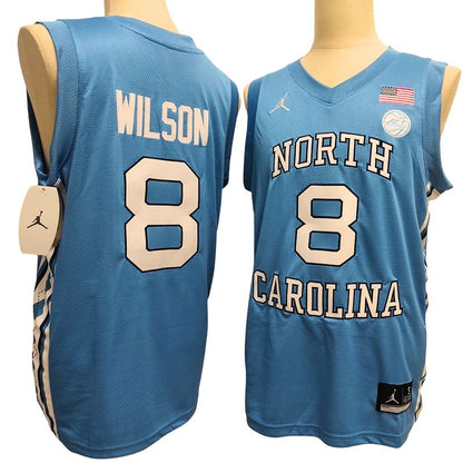 Men's North Carolina Tar Heels #8 Caleb Wilson Blue White Basketball Jersey All Stitched
