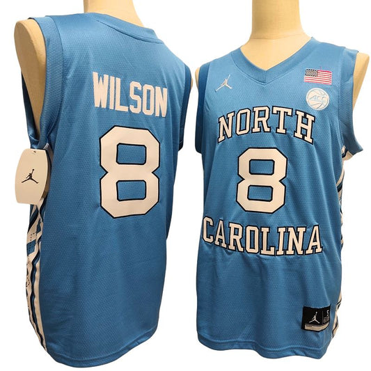 Men's North Carolina Tar Heels #8 Caleb Wilson Blue White Basketball Jersey All Stitched