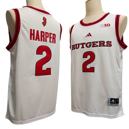 Men's Rutgers Scarlet Knights #2 Dylan Harper Red White Basketball Jersey All Stitched