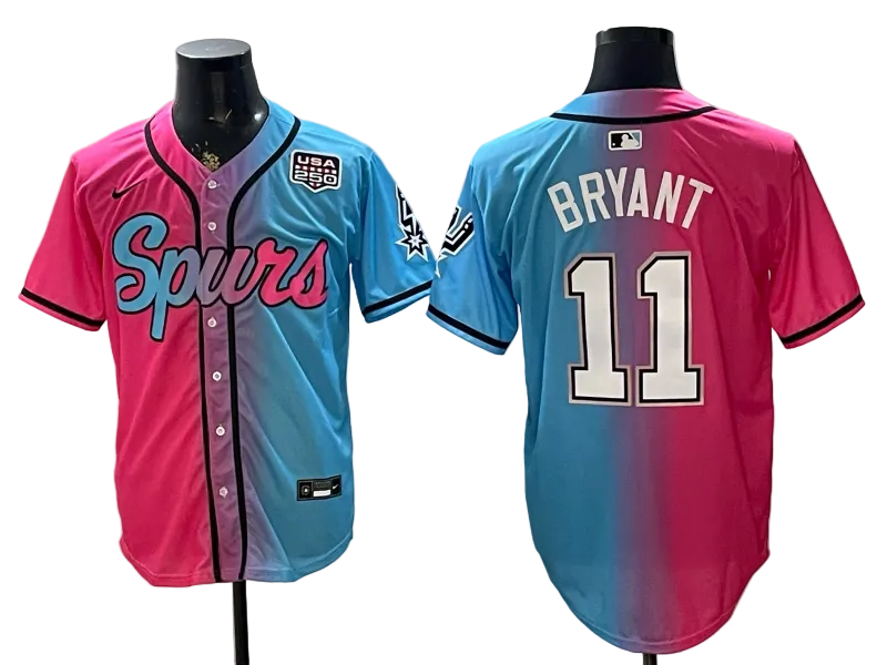 2026 Stephon Castle Dylan Harper De'Aaron Fox Victor Wembanyama San Antonio Spurs USA 250th Anniversary Limited Pink Green Split Baseball Jersey -All Stitched