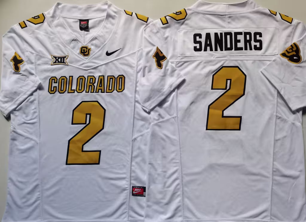 Men's Shedeur Sanders White Vapor Jersey #2 Black Gray Gold Colorado Buffaloes -All Stitched