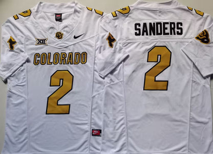 Men's Shedeur Sanders White Vapor Jersey #2 Black Gray Gold Colorado Buffaloes -All Stitched