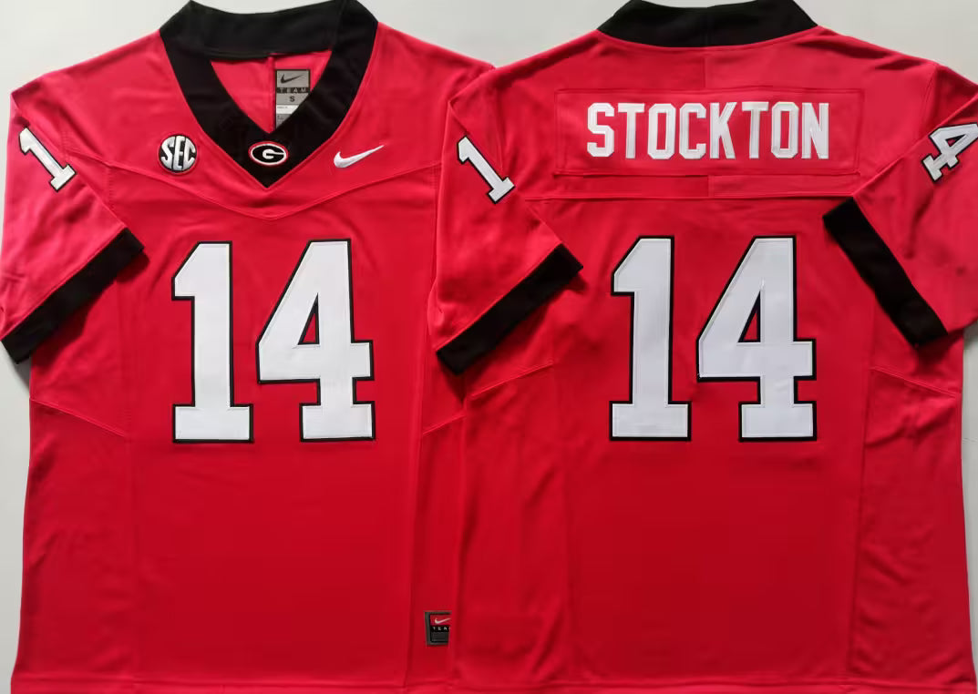 Men's Gunner Stockton Black Vapor Jersey #14 Red White Georgia Bulldogs Stranger Things Edition-All Stitched